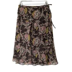 Vtg Cato Womens Fairy Wimsy Goth Wrap Skirt Brown Pink Floral Knee Length Size M